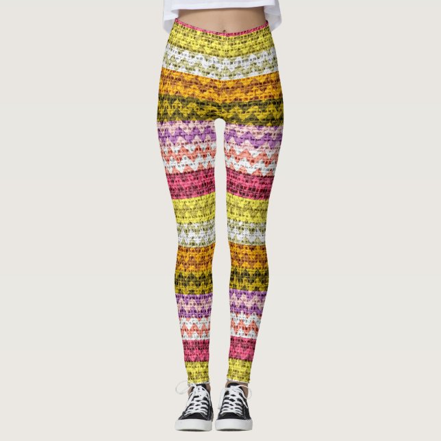 Colorful Chevron Mönster Burlap-titt #8 Leggings (Framsida)