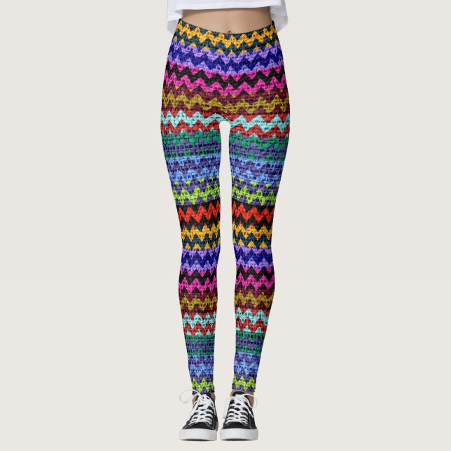 Colorful Chevron Mönster Burlap-utseende #10 Leggings (Framsida)