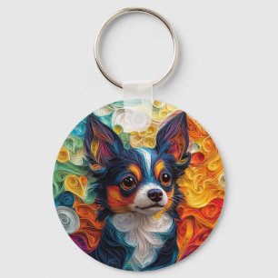 Colorful Chihuahua Hund Porträtt Nyckelring