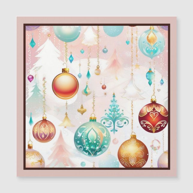 Colorful Christmas Balls Magnetic Card (Framsida)