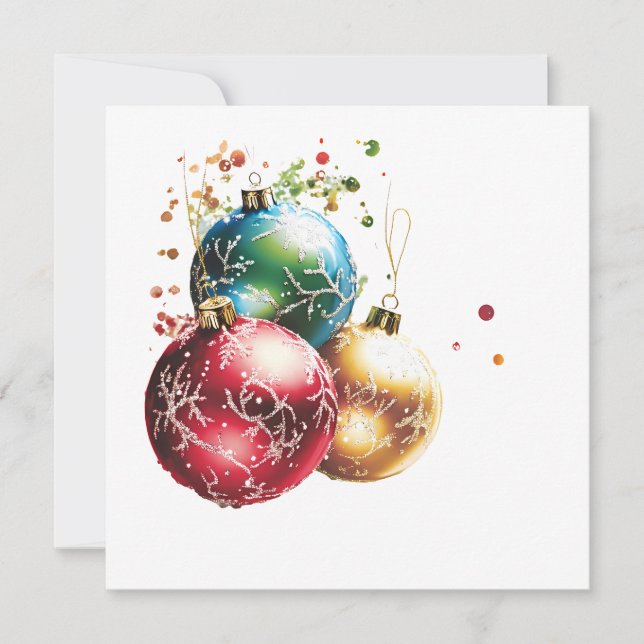 Colorful Christmas Ornaments with Glitter Julkort (Framsida)