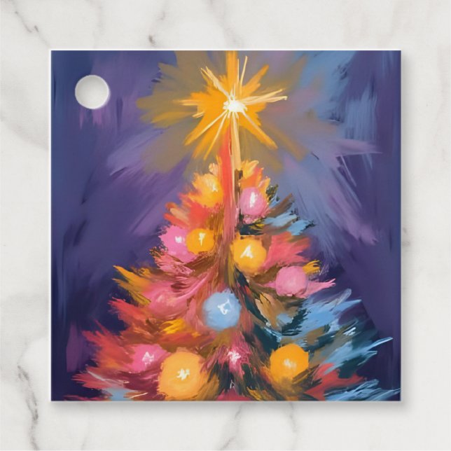 Colorful Christmas Tree Lights Watercolor Gåvor Etiketter (Framsida)