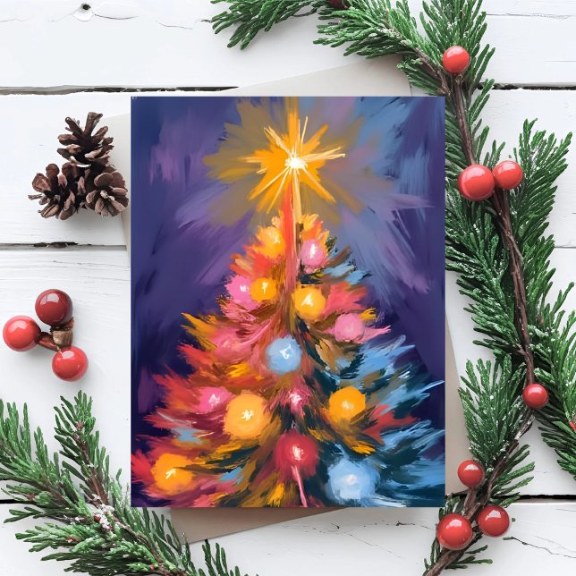 Colorful Christmas Tree Lights Watercolor Julkort (Skapare uppladdad)