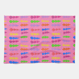 Colorful Christmas Tree Pop Art Pink Kökshandduk