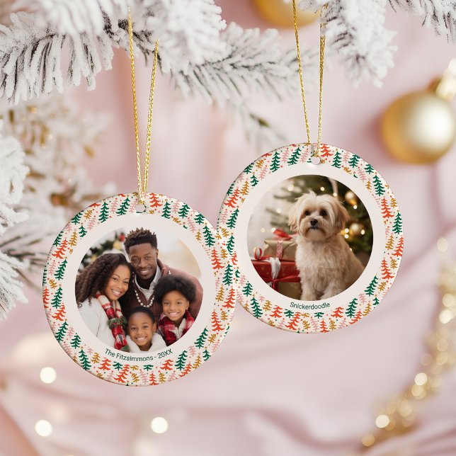Colorful Christmas Tree Two Photos Julgransprydnad Keramik (Retro Christmas Tree two photo Holiday Ornament )