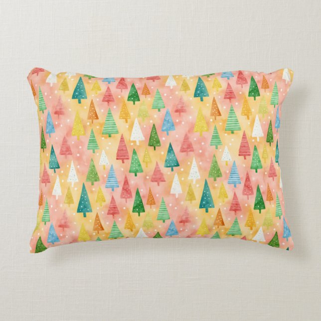 Colorful Christmas Trees – Festive Rainbow Holiday Prydnadskudde (Framsidan)