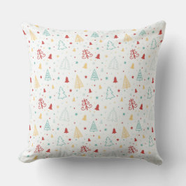 Colorful Christmas Trees & Stars Pillow  Kudde