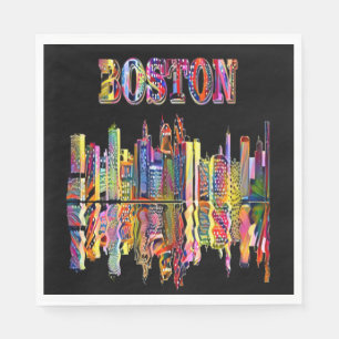 Colorful Cityscape of Boston Napkins Pappersservett