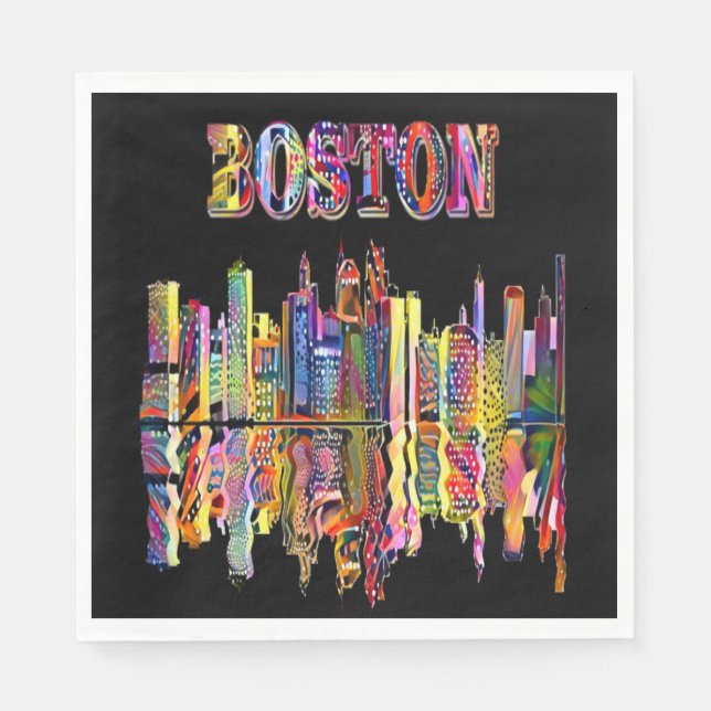 Colorful Cityscape of Boston Napkins Pappersservett (Framsidan)