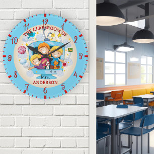 Colorful Classroom Teacher Rund Klocka