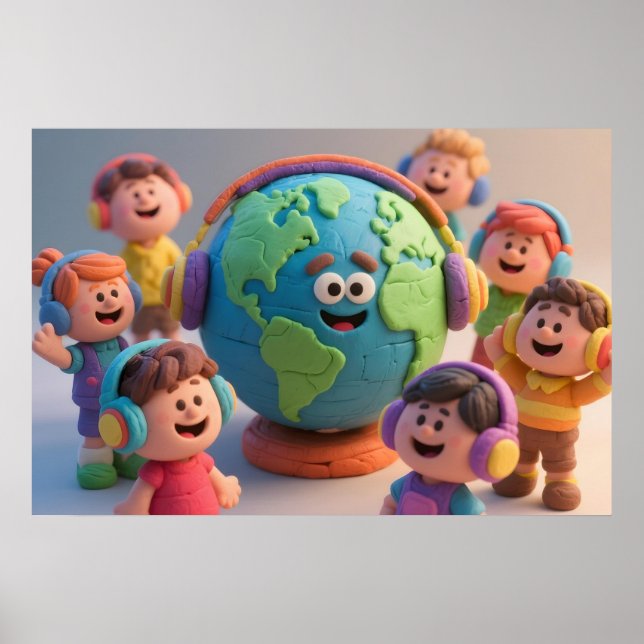 Colorful Clay Autistic Kids, Globe, hörlurar Poster (Framsidan)