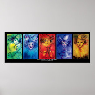 COLORFUL CLOWNS Venetian Masquearde Ansikte Poster