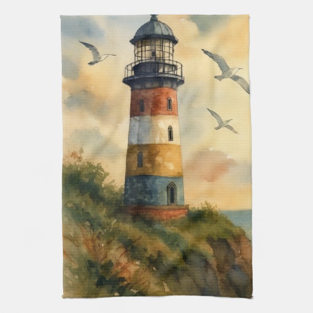 Colorful Coastal Lighthouse Kitchen Towel Kökshandduk (Vertikal)
