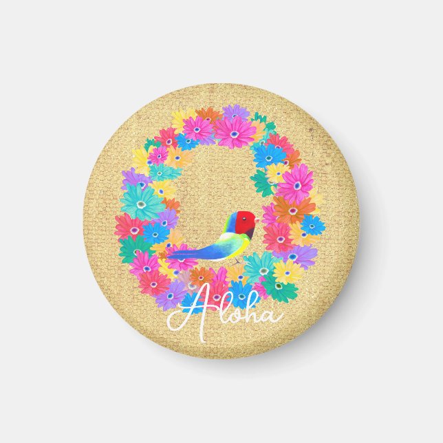 Colorful Coastal Rustic Bird 'Aloha'  Magnet (Framsidan)
