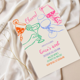 Colorful Cocktail Line Art Birthday Invitation |  Inbjudningar