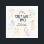 Colorful Cocktail Party Retro Bachelorette Party Pappersservett<br><div class="desc">Skål! Den här moderna, inspirerade cocktail-dekorationen party i mitten av århundradet har färgstarka händer som håller klassiska cocktails, vilket gör att du får en aning vintage charm till firande. Perfekt för en sofistikerad högtalande stil-sammankomst eller en timma före lycklig, den här utformningen gör det möjligt för gästerna att samla ett...</div>