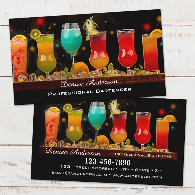 Colorful Cocktails Professionell Bartender Visitkort (Skapare uppladdad)