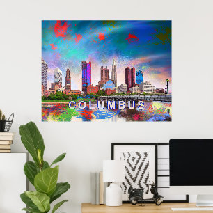 Colorful Columbus Ohio Skyline Abstrakt Art Poster