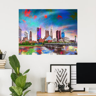 Colorful Columbus Ohio Skyline Abstrakt Art Poster