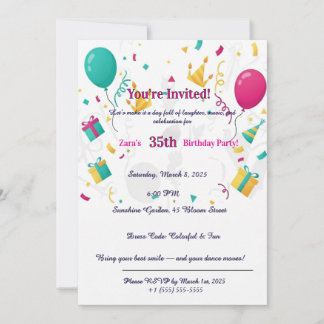 Colorful Confetti Balloons Fun 35th  Inbjudningar