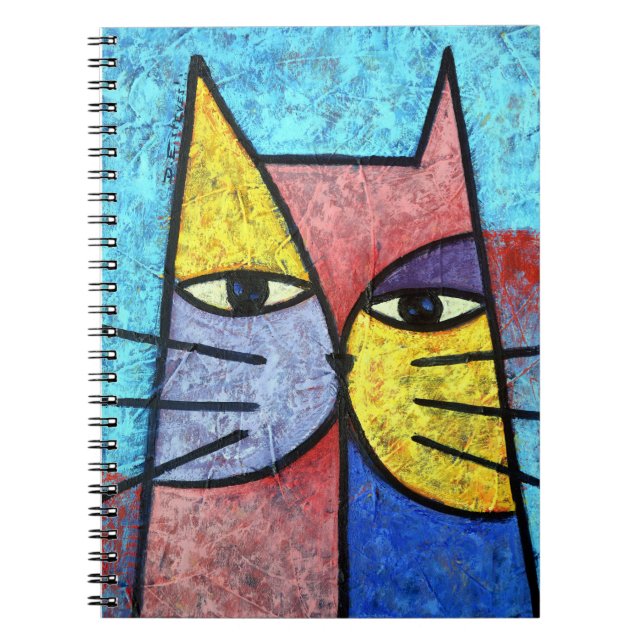 Colorful Contemporary Cubist Cat Art Notebook Anteckningsbok (Framsidan)