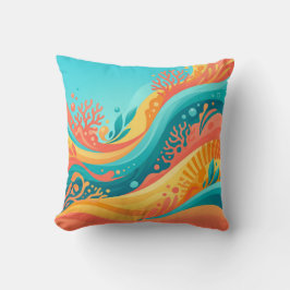 Colorful Coral Reef Ocean Waves Throw Pillow Kudde