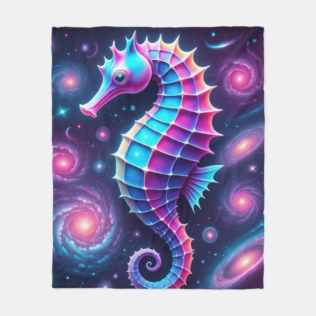 Colorful Cosmic Seahorse Fleecefilt (Framsidan)