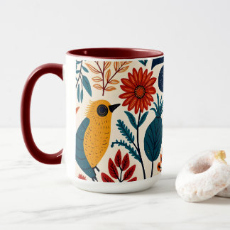 Colorful Cottagecore Floral Bird Pattern Mugg