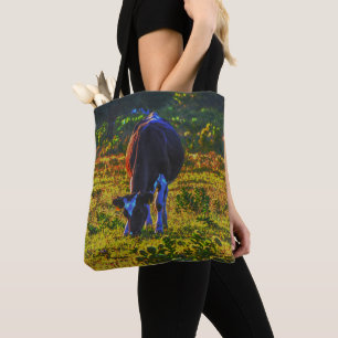 Colorful Cow Texas Art Farm Tote Tygkasse
