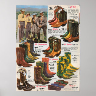 Colorful Cowboy Boots 1950-talet Poster