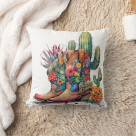 Colorful Cowgirl Boots and Cactus Kudde