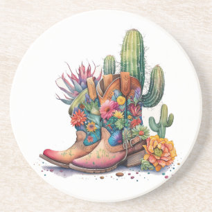 Colorful Cowgirl Boots and Cactus Underlägg