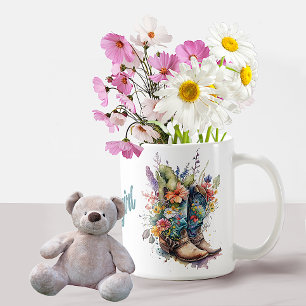 Colorful Cowgirl Boots and Flowers Kaffemugg