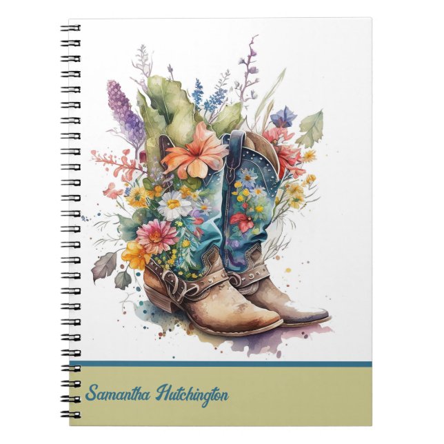 Colorful Cowgirl Boots with Wildblommor Anteckningsbok (Framsidan)