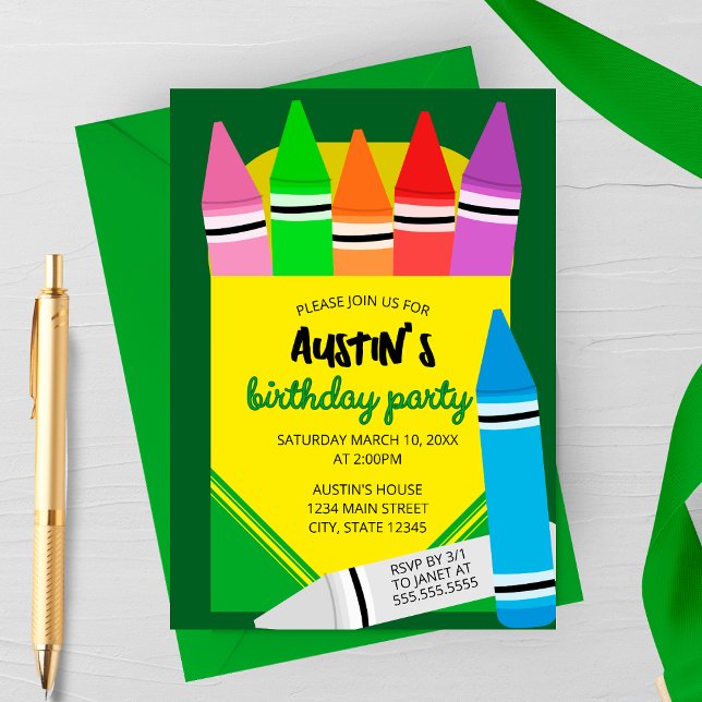 Colorful Crayon Box Kids Birthday Party Invitation Inbjudningar (Skapare uppladdad)