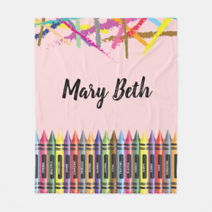 Colorful Crayon Namn Rosa Fleece Blanket