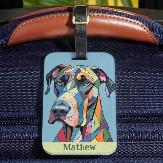 Colorful Cubist Great Dane  Bagagebricka (Framsida Insitu 2)