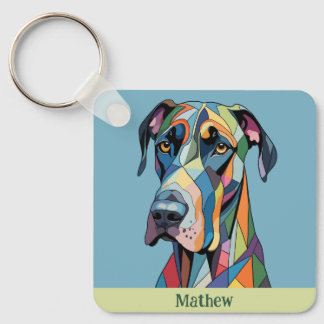 Colorful Cubist Great Dane Nyckelring