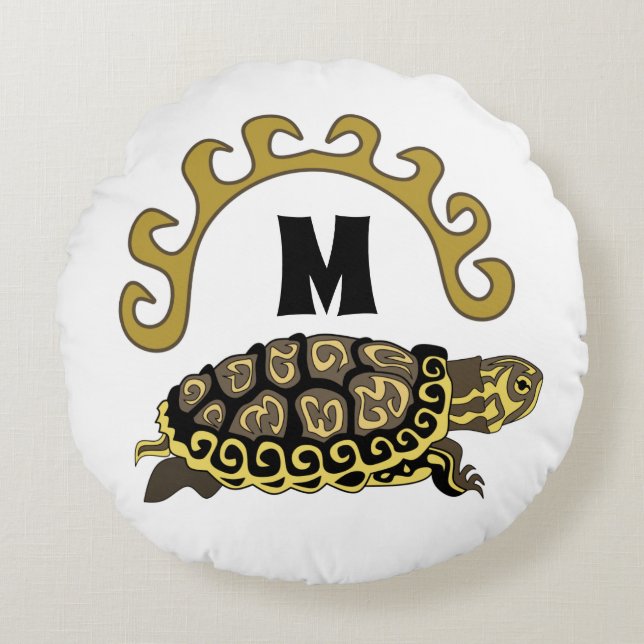 Colorful Cumberland Slider Turtle Monogram Rund Kudde (Framsidan)
