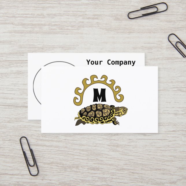 Colorful Cumberland Slider Turtle Monogram Visitkort (Fram/Back In Situ)