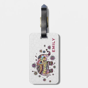 Colorful Cute Blommigt Elephant Bagagebricka