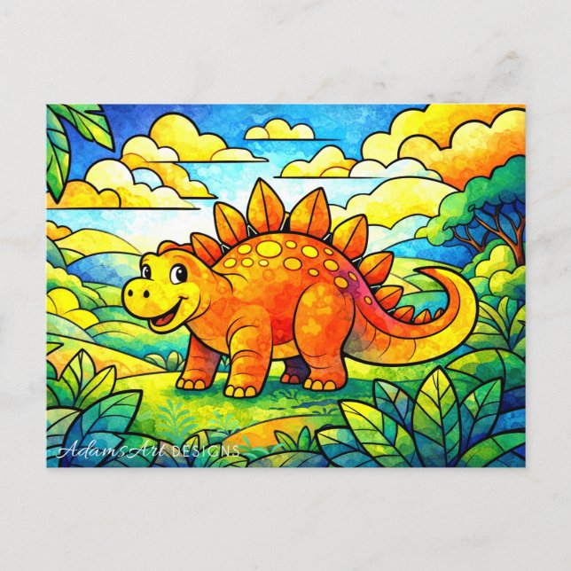Colorful Cute Dinosaur Kids Helg Vykort (Framsida)