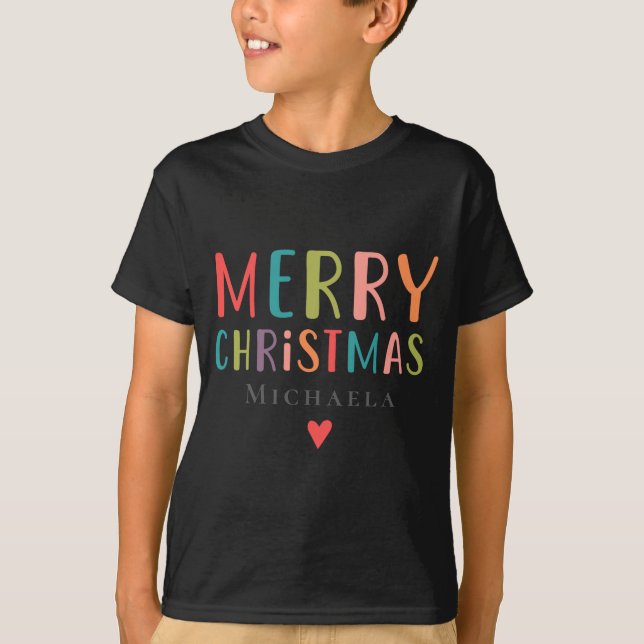 Colorful Cute Merry Christmas Matching Family  T Shirt (Framsida)