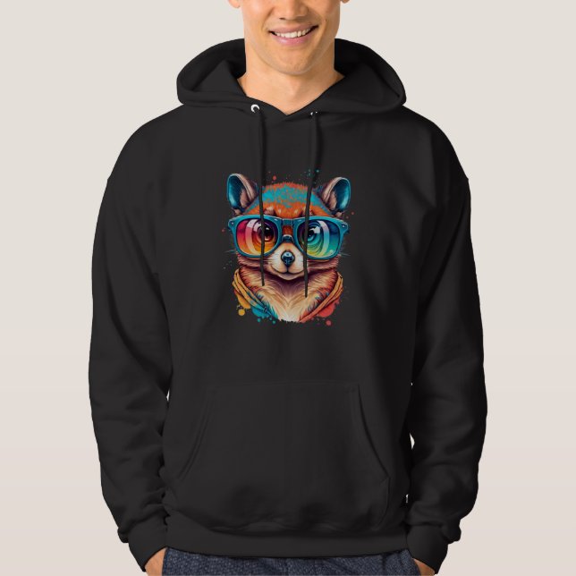 Colorful Cute Raccoon with Sunglasses Animal Hoodie (Framsida)