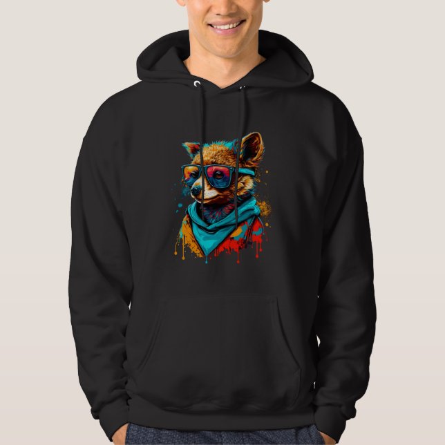 Colorful Cute Raccoon with Sunglasses Animal Hoodie (Framsida)