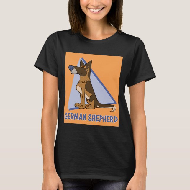 Colorful Cute Tecknad Stil German Shepherd Hund T Shirt (Framsida)