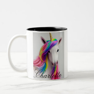Colorful Cute Unicorn Girl Rainbow Hair Två-Tonad Mugg