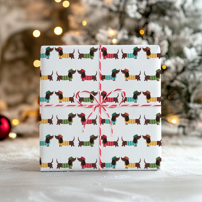 Colorful Dachshund Christmas Pattern Presentpapper (Skapare uppladdad)