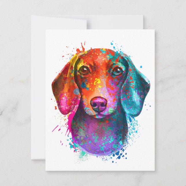 Colorful Dachshund Dog Art Illustration Inbjudningar (Framsida)