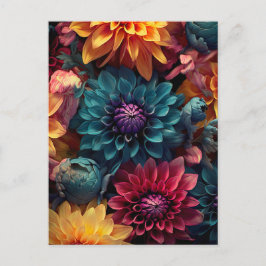 colorful dahlia flowers in dark colors vykort